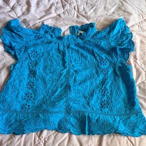 Elegant Turquoise Eyelet Lace Blouse